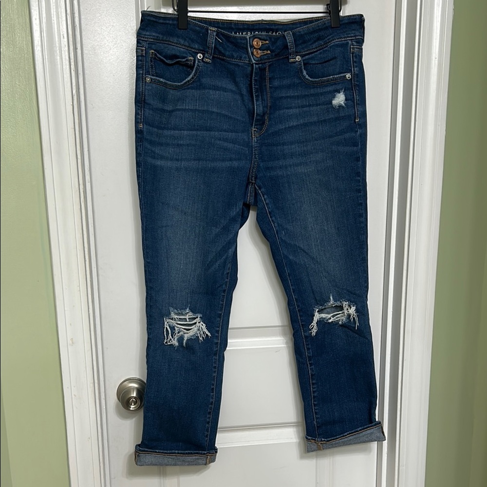 American Eagle Outfitters Blue Ankle Cropped Jeans size 14 LONG mid rise